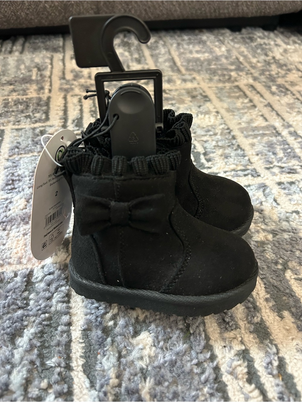 wonder nation Black Bow Trim Baby Ankle Boots